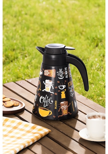 Porsima 161704-006 Desenli 1,2l Konik Termos Sıcak Ve Soğuk İçecek Saklama Termosu Siyah