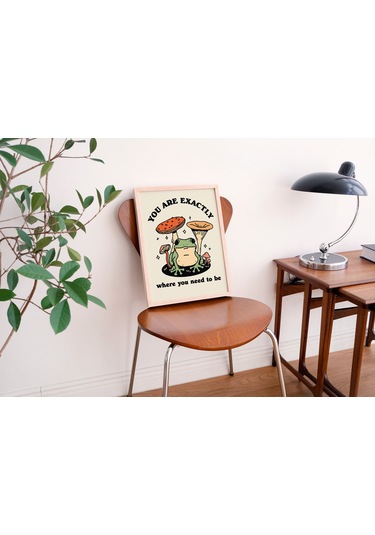 Kurbağa Mantarı Cottagecore, Sevimli Kurbağa, Pozitif, Retro Duvar Dekoru, Büyük Sanat