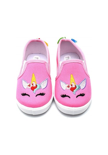 Unicorn Nakışlı Çocuk Keten Babet Ayakkabı-pembe-f-492 Pembe