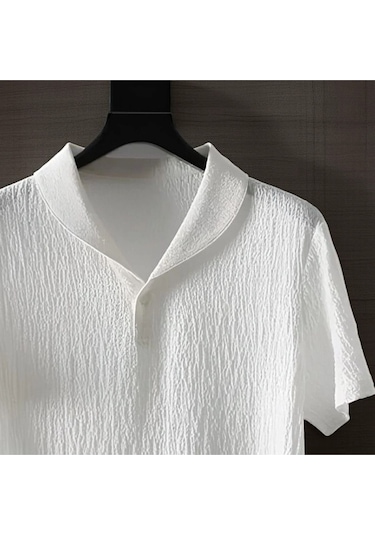 Unisex Kadın/erkek Özel Bürümcük Krinkıl Kumaş Yazlık Likralı Kısa Kol Tişört Eşofman Elbise Takım Beyaz