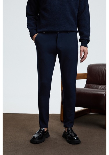 CRUDO Erkek Yanları Ve Arkası Cepli Fermuarlı Regular Fit Dokuma Lacivert Pantolon