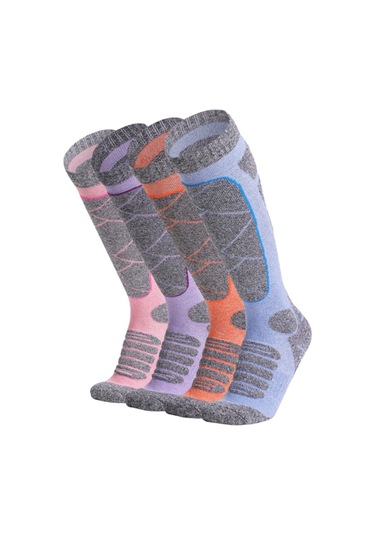 Geeksen Kadınlar İçin Knee-high Kayak Çorabı, Yumuşak Pamuk, Hızlı Kuruyan, Ventile Edici, Kompresyon Sağlar - Mor 35-39 Numara Mor