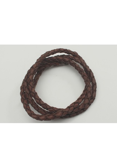 4-6 Mm Yuvarlak Örgülü Naturel Doğal Deri Kordon 1 Metre 6 Mm / Koyu Kahverengi