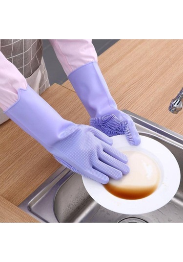 Silikon Eldiven Bulaşık Yıkama Eldiveni Dayanıklı Kaymaz Tırtıklı