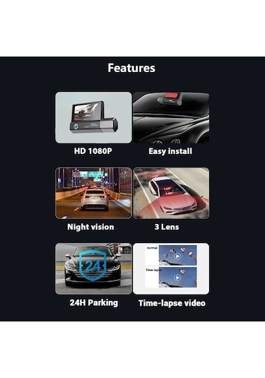 Maoyaya 3 Kameralı Araç Kamerası 4in Net Görüşlü Dikiz Aynası Kayıt Cihazı Güvenli Sürüş