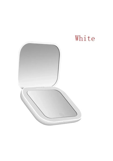 Kompakt Mini Led Işık Makyaj Ayna 2x Büyüteç Taşınabilir El Cep White Beyaz