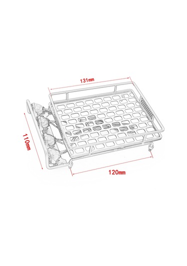 Youtek Araç Tavan Bagaj Rafı Led Işıklı Metal Siyah 1/10 1/12 1/14 Scx10 Cc01 Mn D90 D91 D99 Uyumlu A3 Modeli Ağ Desenli