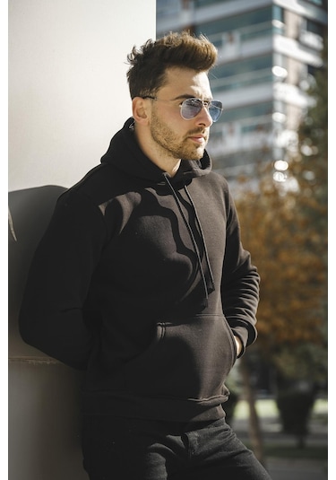 Oksit Janvier Üç İplik Şardonlu Fitted Kapüşonlu Basic Erkek Sweatshirt 001
