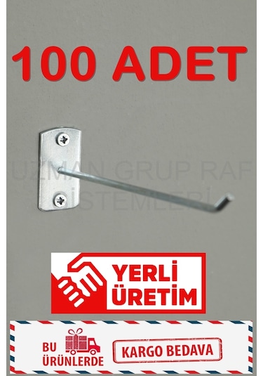 Uzmangrupraf Uzman Grup Raf Vidalı Kanca-Kanca-Raf Aksesuarı-100'Lü Paket