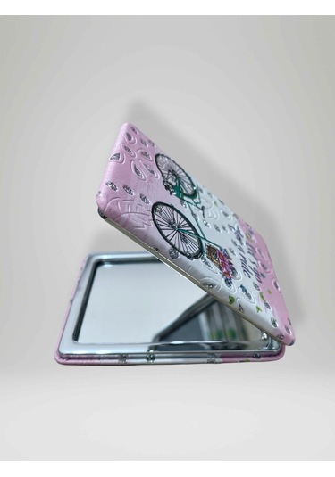 Işıltılı Bisiklet Temalı Çift Taraflı Cep Çanta Makyaj El Aynası 6cm X 9,5cm Kod:3