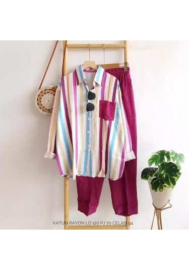 M-5xl Kadın Giyim İlkbahar Yaz Uzun Kollu Üst + Pantolon Yeni Çizgili Tek Sıra Yaka Gömlek + Geniş Paça Pantolon 2 Adet Kırmızı M-5xl Kadın Giyim İlkbahar Yaz Uzun Kollu Üst + Pantolon Yeni Çizgili Tek Sıra Yaka Gömlek + Geniş Paça Pantolon 2 Adet Kırmızı