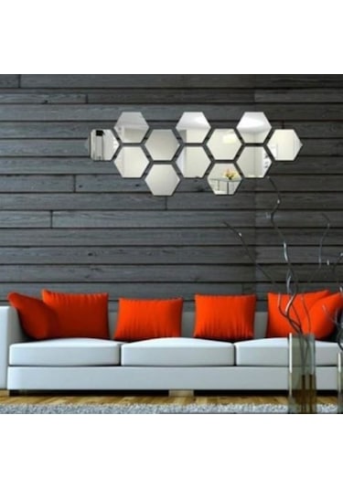 Altıgen Ayna Pleksi Bal Peteği Altın Duvar Dekor Çok Renkli