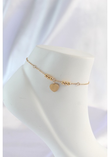 Ezoconcept 316l Çelik Gold Renk Zirkon Taş Detay Kalpli Halhal Beyaz - Kırmızı - Mavi