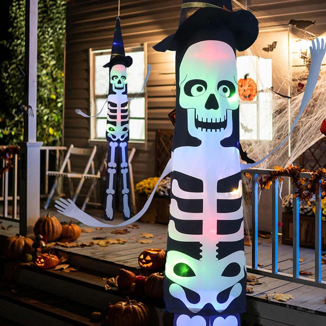 Kosona Halloween Dekorasyon Işıklı Bayrak - Led Renkli Parıltı, Kabak Desenli, Dışarı/içeri Takılabilir, Cr2032 Pil Dahil