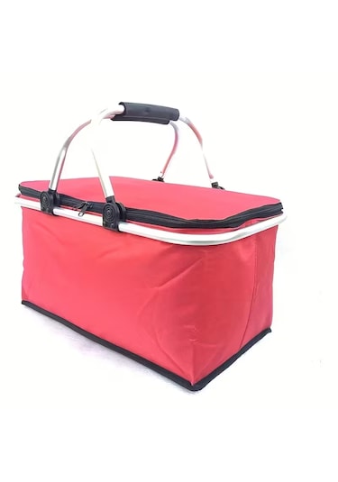 Alüminyum Çerçeveli Yalıtımlı Piknik Çantası Saklama Sepeti Kırmızı