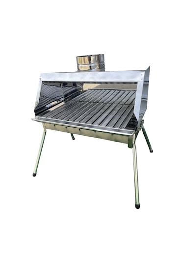 Paslanmaz Kömürlü Mangal 28 X 55 Cm Maksi Bacalı