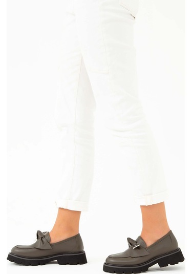 Tamer Tanca Kadın Hakiki Deri Haki Loafer Ayakkabı 33 1004 Bn Ayk Sk22/23 Hakı Haki