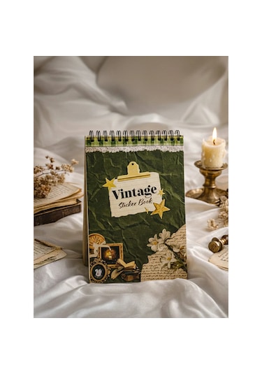 Vintage Sticker Defteri Bullet Journal, Scrapbook Vintage Sticker Defteri 165-Koyu Yeşil