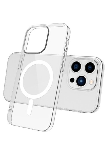 Apple İphone 15 Pro Kılıf Magsafe Wireless Kablosuz Şarj Destekli Şeffaf Darbe Emici Kapak Şeffaf