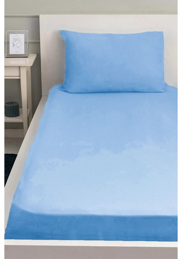 Lastiksiz Dokuma Düz Renk 160x240 Çarşaf Ve Yastık Kılıfı Mavi