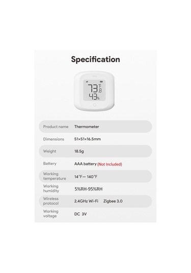 Zigbee Sıcaklık Lcd Ekranlı Akıllı Sıcaklık Nem Monitörü Beyaz