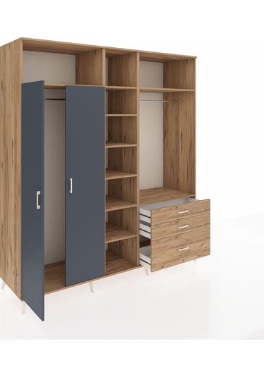 Kronos Dolap 9 Raflı 3 Çekmeceli 2 Askılı 220x59x243 Çam-antrasit/çam Antrasıt/atlas Çam