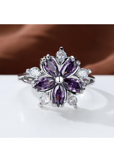 Altın - Pembe Zarif Moda Prenses Alyans Gelin Takı İçin Romantik Çiçeği Pembe Taş Bayan Yüzükler 10 Altın - Pembe