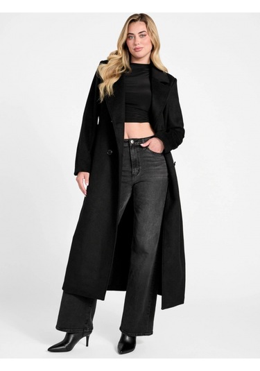 Guess Lorenza Kadın Siyah Yün Karışımlı Kaban W5bl21wgvr2-jblk Siyah