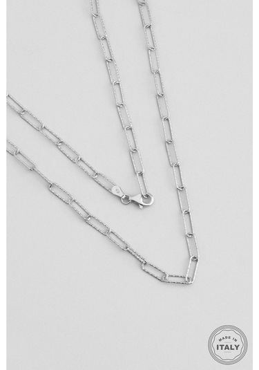 İtalyan 18 Ayar Beyaz Altın Kaplama 45 Cm Gümüş Zincir Kolye Rodyum