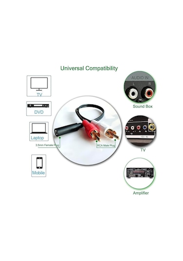3.5mm Stereo Dişi to 2 RCA Erkek Tos Ses Kablosu - AUX Dönüştürücü Kablo - 30cm
