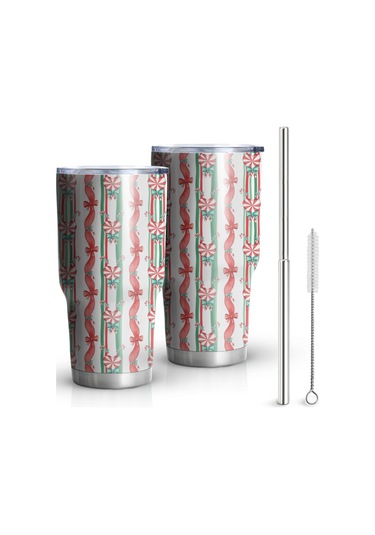 Noel Desenli 30oz Kahve Termosu, Çift Katlı Paslanmaz Çelik, Yeniden Kullanılabilir, Sızdırmaz Noel Şeker Kamışı