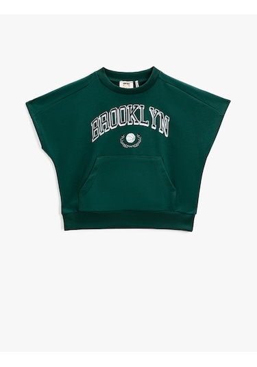 Koton Baskılı Kanguru Cepli Kısa Kollu Sweatshirt Yeşil 2skb10104tk