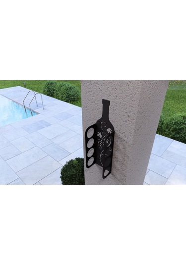 Şarap Şişesi Duvar Rafı Metal Desenli