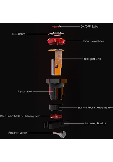 Meroca-akıllı Bisiklet Arka Lambası Arka Fren Lambası Su Geçirmez Y19019b-2 Siyah