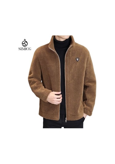 Erkek Kışlık Polar Astarlı Ceket, Sonbahar Ve Kış Kalınlaştırılmış Sıcak Günlük Giyim, Erkek Dış Giyim Kahverengi