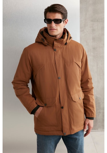 Gerardo Erkek Çok Kalın Su Ve Rüzgar Geçirmez Içi Astarlı Kapşonlu Outdoor Dış Giyim Taba Mont