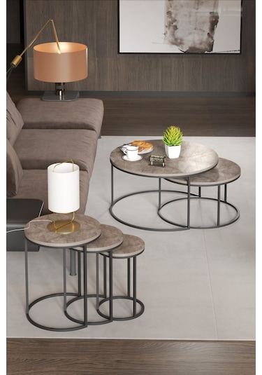 Orta Sehpa Ve Zigon Sehpa Set İkili Lüx C Zigon Gordion