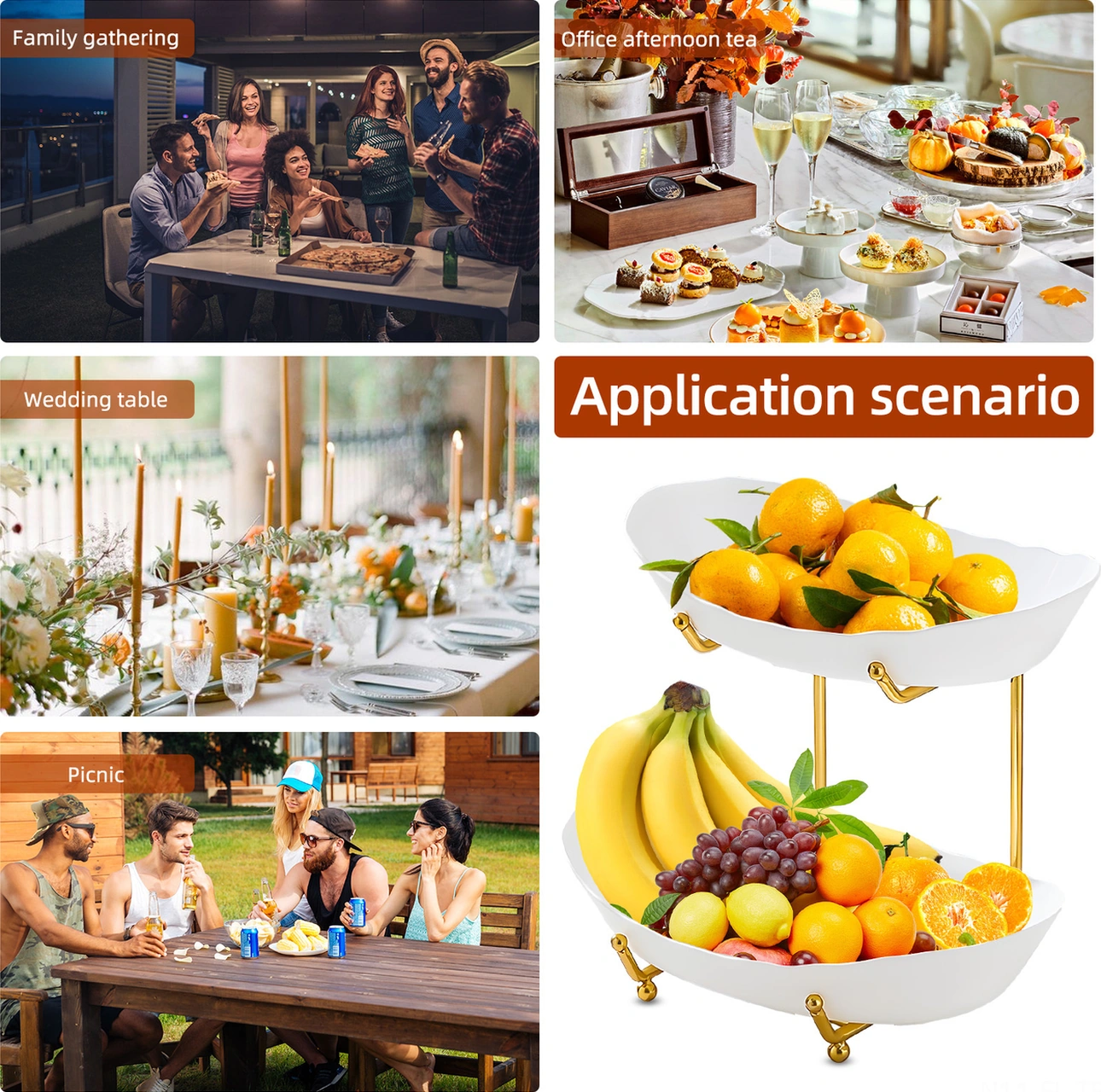 Lemestar Beyaz Akrilik Ve Demir İki Katlı Mutfak Sepeti - Meyve, Atıştırmalık, Tatlı Serim Panosu - Oturma Odası, Çay Masası Dekorasyonu Beyaz