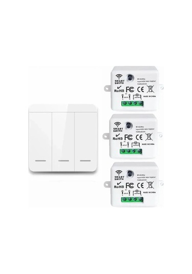 Padalink Kablosuz Akıllı Elektrik Anahtarı, Uzak Kumanda İle İki Yerden Kontrol, 1 Adet 3lü Panel + 3 Adet Alıcı 4lü Set