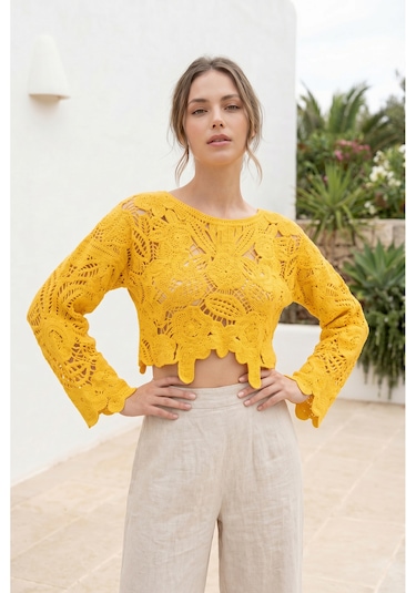 Sayzen Your Shine Dantel Işleme Crop Bluz Sy-shn04 Sarı
