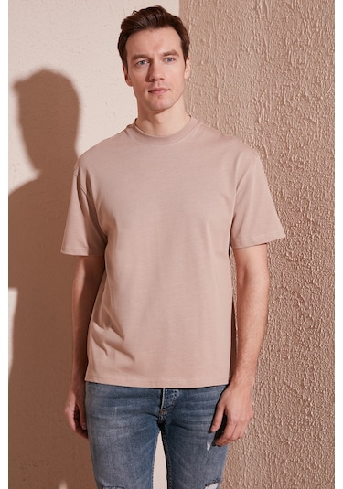Buratti Pamuklu Relaxed Fit Sıfır Yaka Erkek T Shirt 5905446 Kum