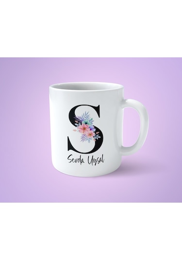 Çiçekli S Harfli İsimli Baskılı Kupa Bardak