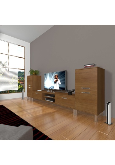 Decoraktiv Eko On2 Slm Dvd Krom Ayaklı Tv Ünitesi Tv Sehpası Ceviz