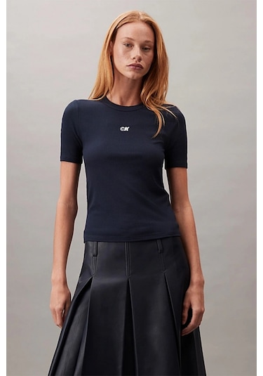 Calvin Klein Jeans Kadın Modal Fitilli Mavi T-shirt Lv044c901g-cef Mavi