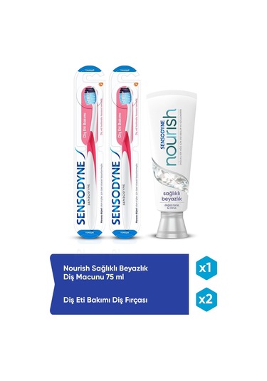 Sensodyne Nourish Sağlıklı Beyazlık Diş Macunu 75 ML + Diş Eti Bakımı Diş Fırçası 2'li