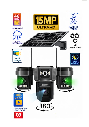 4g Solarpanelli 3 Kameralı Güvenlik Kamerası