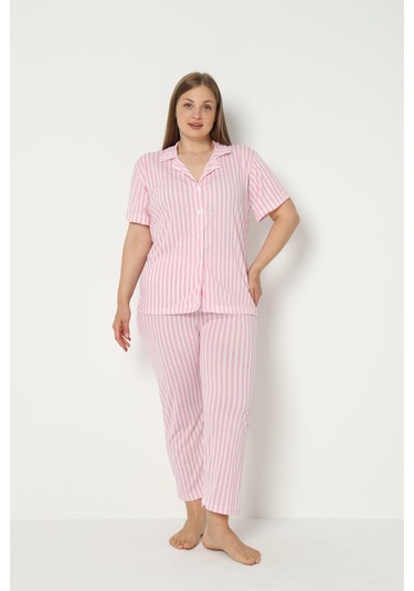 Sleeproom Yazlik Düğmeli Büyük Beden Ev Giyim Pembe