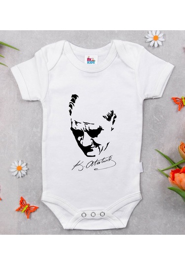 Bk Kids Atatürk Temalı Beyaz Bebek Body Zıbın-25 Çok Renkli