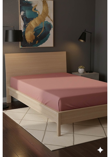 %100 Pamuk Ranforce Premium Tek Kişilik Lastikli Çarşaf - Pudra Pudra