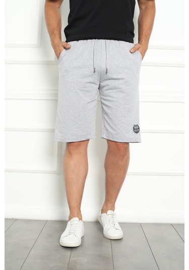 Erkek Şort Bermuda Kurt Armalı Beli Bağcıklı Ipli Cepli Büyük Beden Geniş Beden Aralığı Gri Nıc1067 R09 Gri